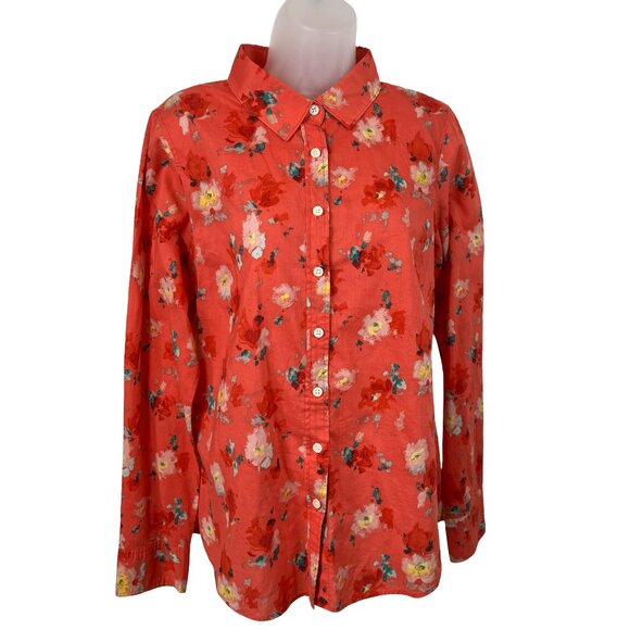 J. Crew Factory Perfect Shirt Coral Pink Floral Button Down Large - Picture 1 of 10